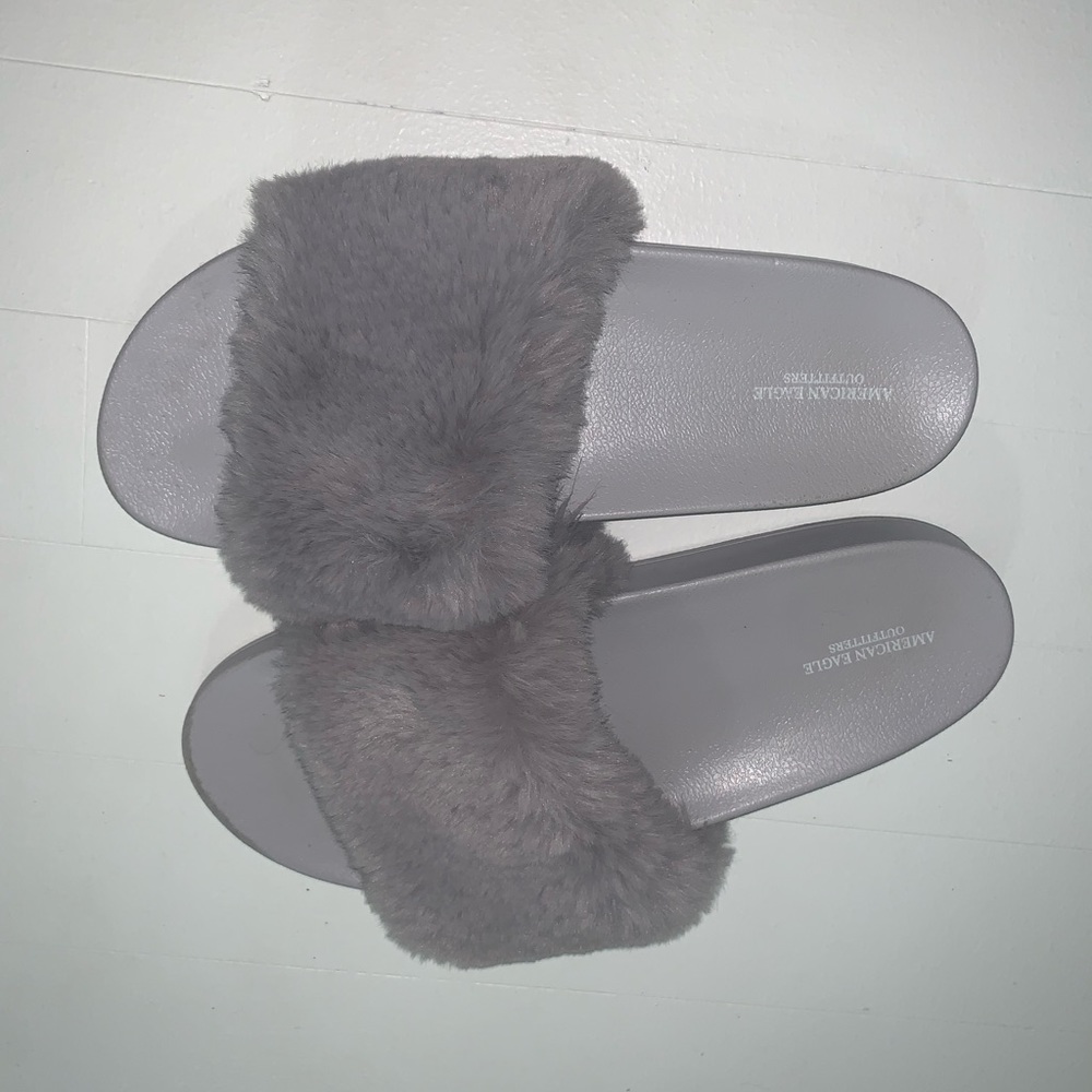 Fluffy Grey Slides